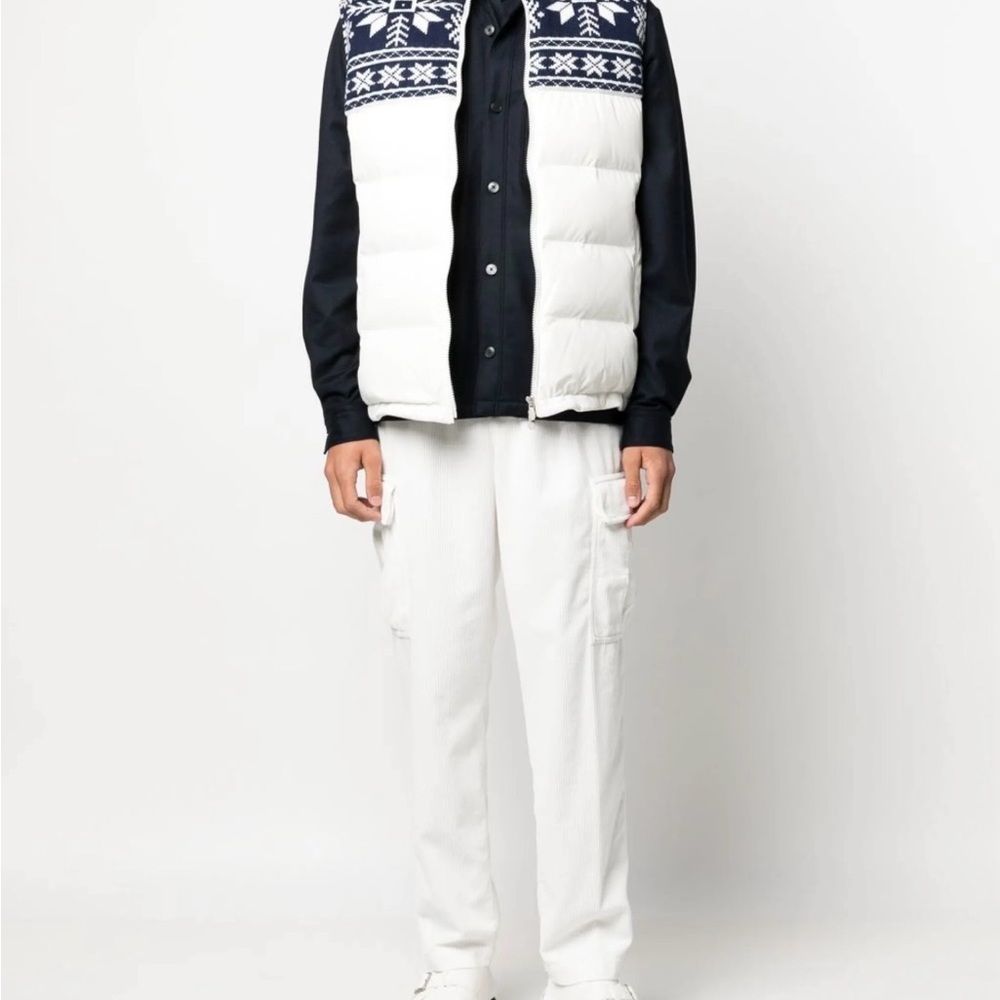 Brunello Cucinelli White and Navy Patterned Vest
